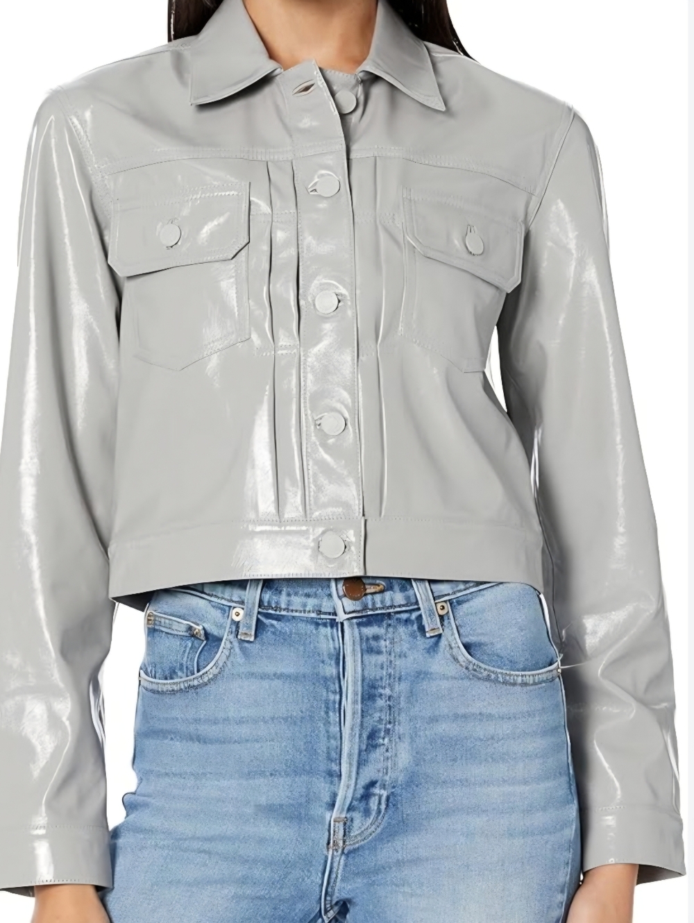 Hudson Jeans Glossy Light Gray Jean Trucker Jacket
